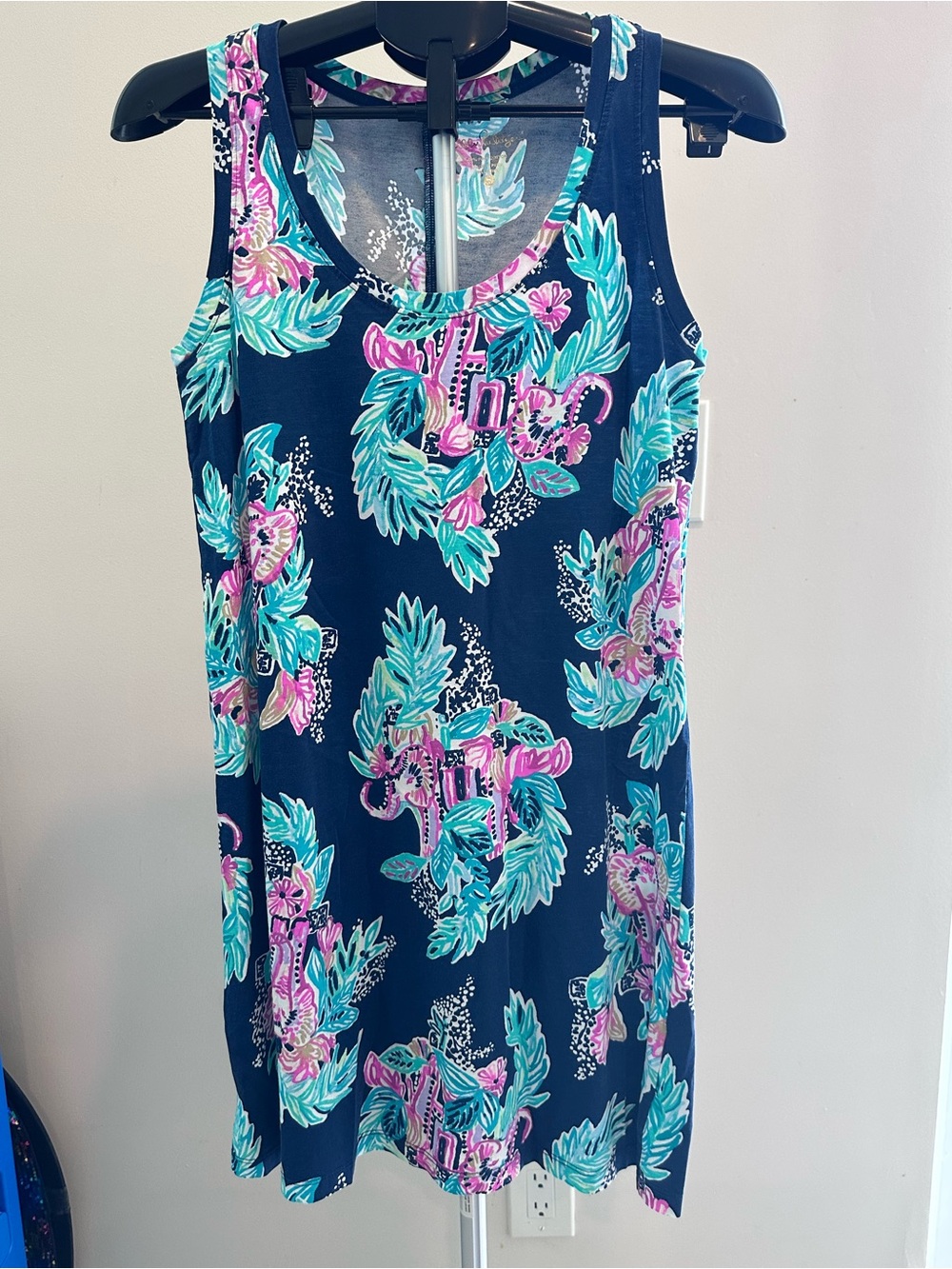 Lilly Pulitzer Navy Floral Midi Dress with Pink & Teal Accents